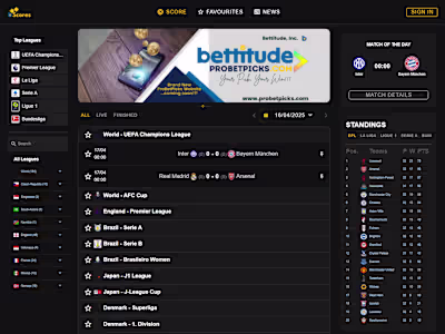 Bettiscores – Real-Time Football Score & Stats