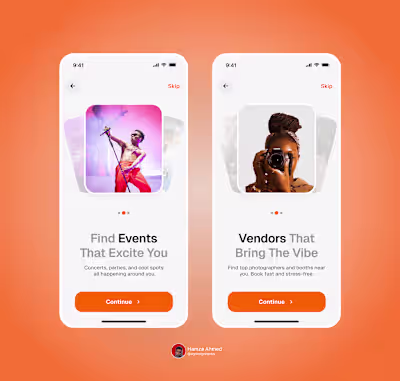 Events & Vendors - Mobile App · Onboarding UI