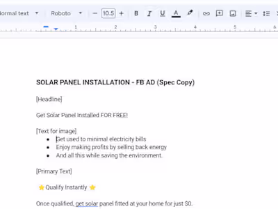 Solar Panel Installation Facebook Ad Copy