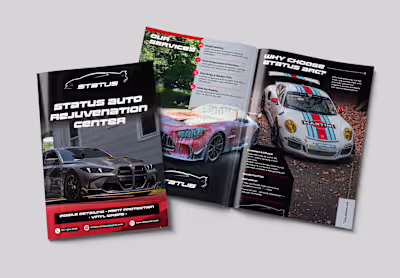 Bifold Brochure Design for Status Auto Rejuvenation Center