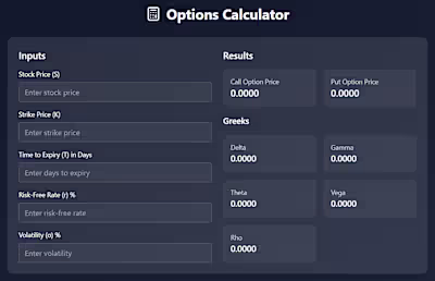 Easy to use Options Calculator - Traders / Finance Professionals
