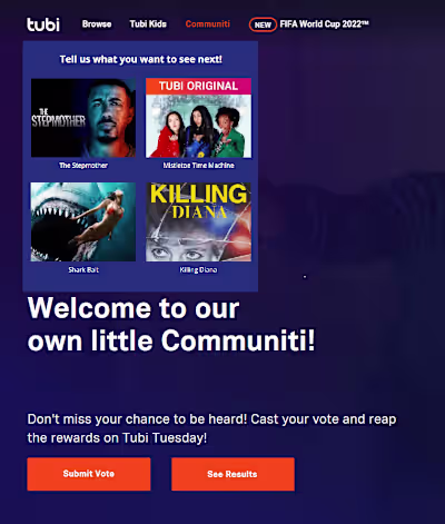 Mock Landing Community Tab for Tubi