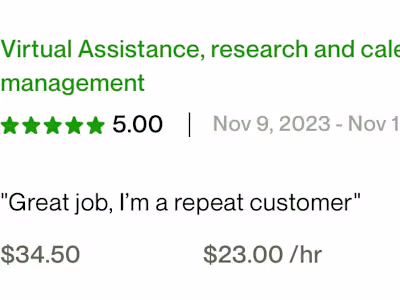 Virtual Assistance, research and calendar management