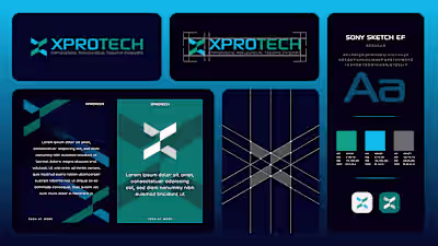 Logo and brand identity for XPROTECH — a clean geometric mar...