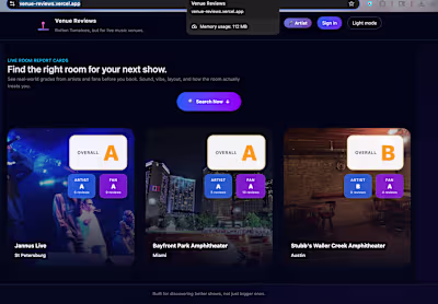 https://venue-reviews.vercel.app/ is ready for user testing ...