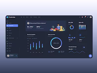 Dashboard page design Admin report web page design