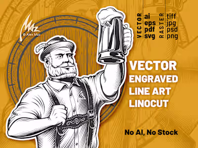 Samples of Vector engraved line art illustration in linocut