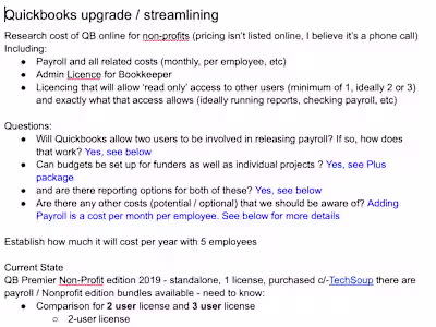 Bookkeeping Upgrade Research