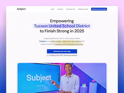Landing page design for Subject (new variation from existing)