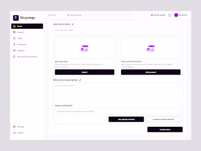 UX/UI dashboard design of an e-commerce software (Shopongo)