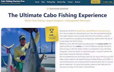 Fishing Charter client landing page