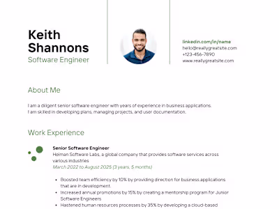 Keith Shannons Software Engineer CV