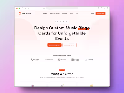 Landing Page + Web App Design for BeatBingo