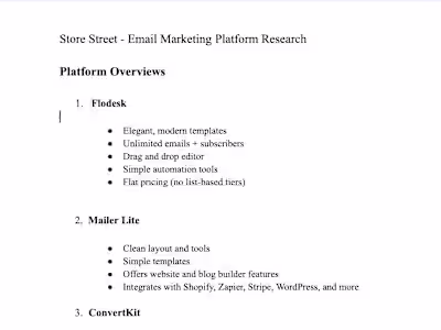 Store Street - Email Marketing Platform Research
