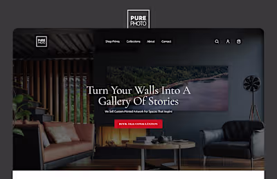 PurePhoto Photography Print Store Landing Page Design