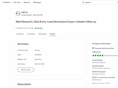Web Research, Data Entry, Lead Generation Expert, Linkedin