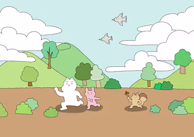 Cute animals running illust