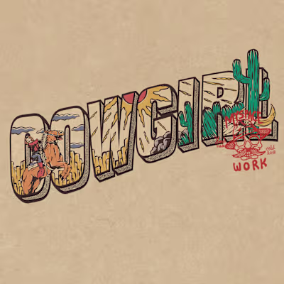 Saddle up with this unique, retro-inspired “Cowgirl” design!...