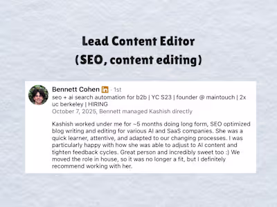 Worked under Bennett and helped 8+ YC-backed AI and SaaS sta...