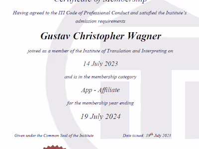 ITI (Institute of Translation and Interpreting - UK) Cert