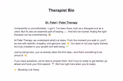 Sample Therapist Bio