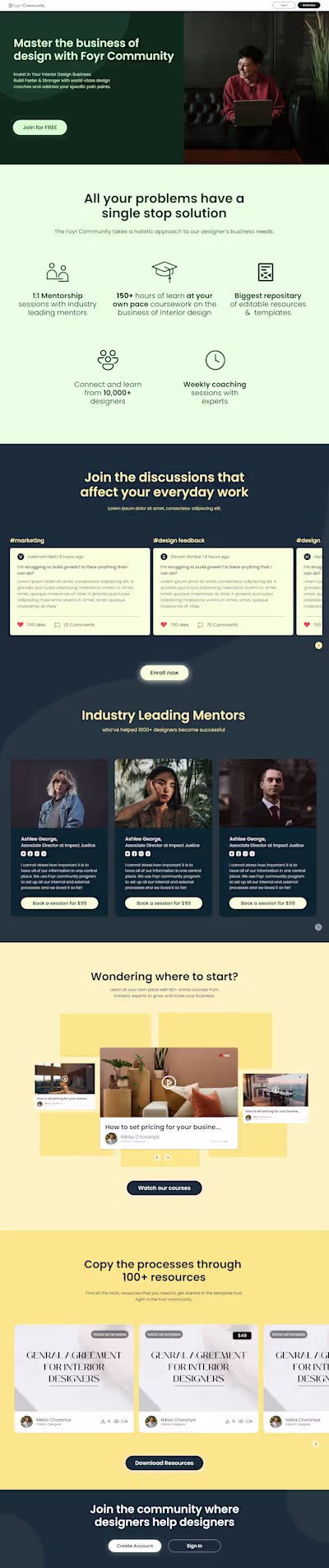 Landing pages for Foyr