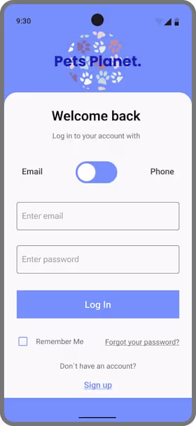UI of Login, Sign Up screens