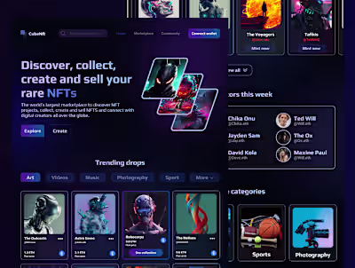 Landing page UI design for NFT marketplace :: Behance