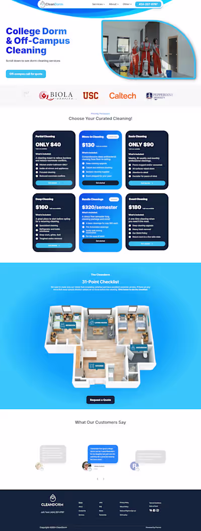 Clean Dorm: Framer website