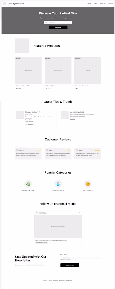 UI design and Wire Frame for Courageskincare