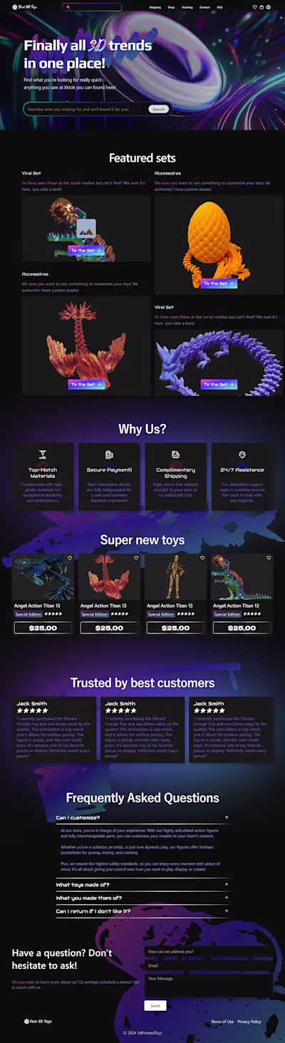 E-commerce site for printed 3d toys