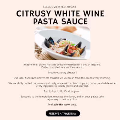 Seaside View Restaurant: Landing Page