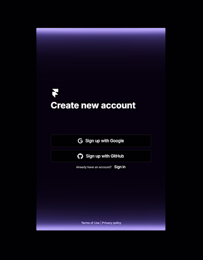 Sign Up page design for framer. Concept.