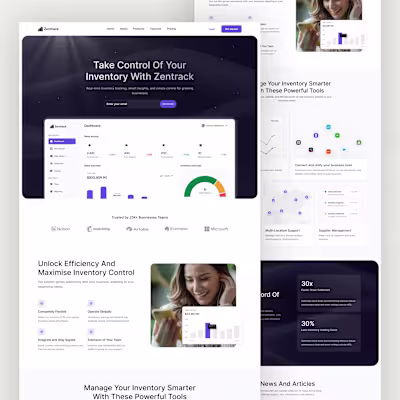 Zentrack landing page (inventory management software)