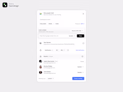 Google meeting event modal