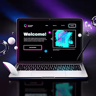 Creative freelance home page design with colorful & 3D elements