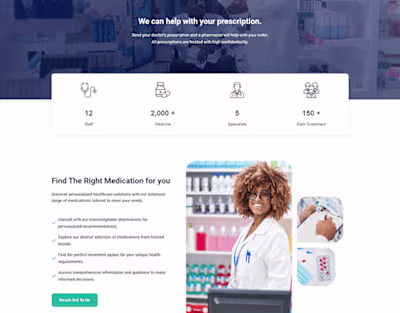 Pharmacy landing page design