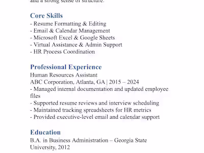 Resume & Admin Support Sample