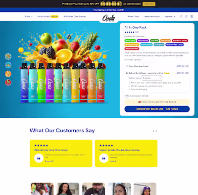 OasisFlavor – Shopify “All‑In‑One Pack” Product Page. I rede...