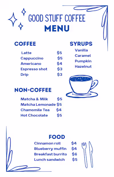 Coffee shop menu 