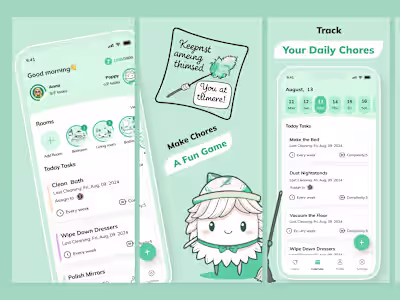 App Store Screenshots - UI/UX Mobile App - Gamified Cleaning