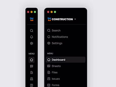 Construction SaaS Web App Sidebar Navigation Menu