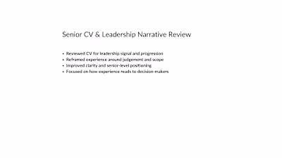 Example of senior CV and leadership narrative review, focuse...