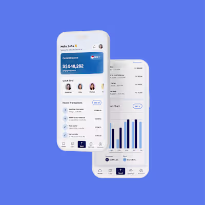 Sendica - Fintech App UI | Home, Select Amount, Select Recipient
