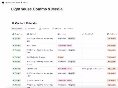 April 2025 Content Calendar for Lighthouse Church Ottawa