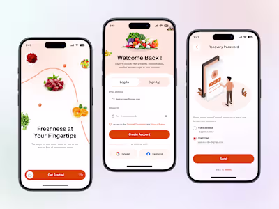 Grocery App UI – Onboarding, Login & Password Recovery