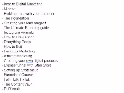 Stan Store website copy for a digital marketing course client