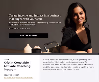 Coaching Program Launch: Sales Page/Emails