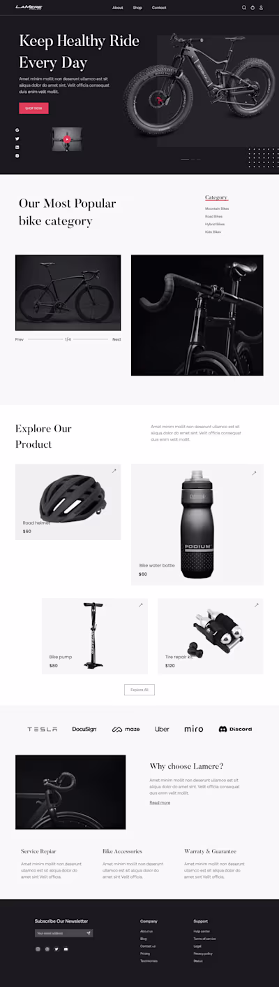 Ui/Ux Website design for Cycle Company
