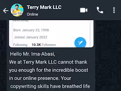Another mind-blowing testimonial from my satisfied client